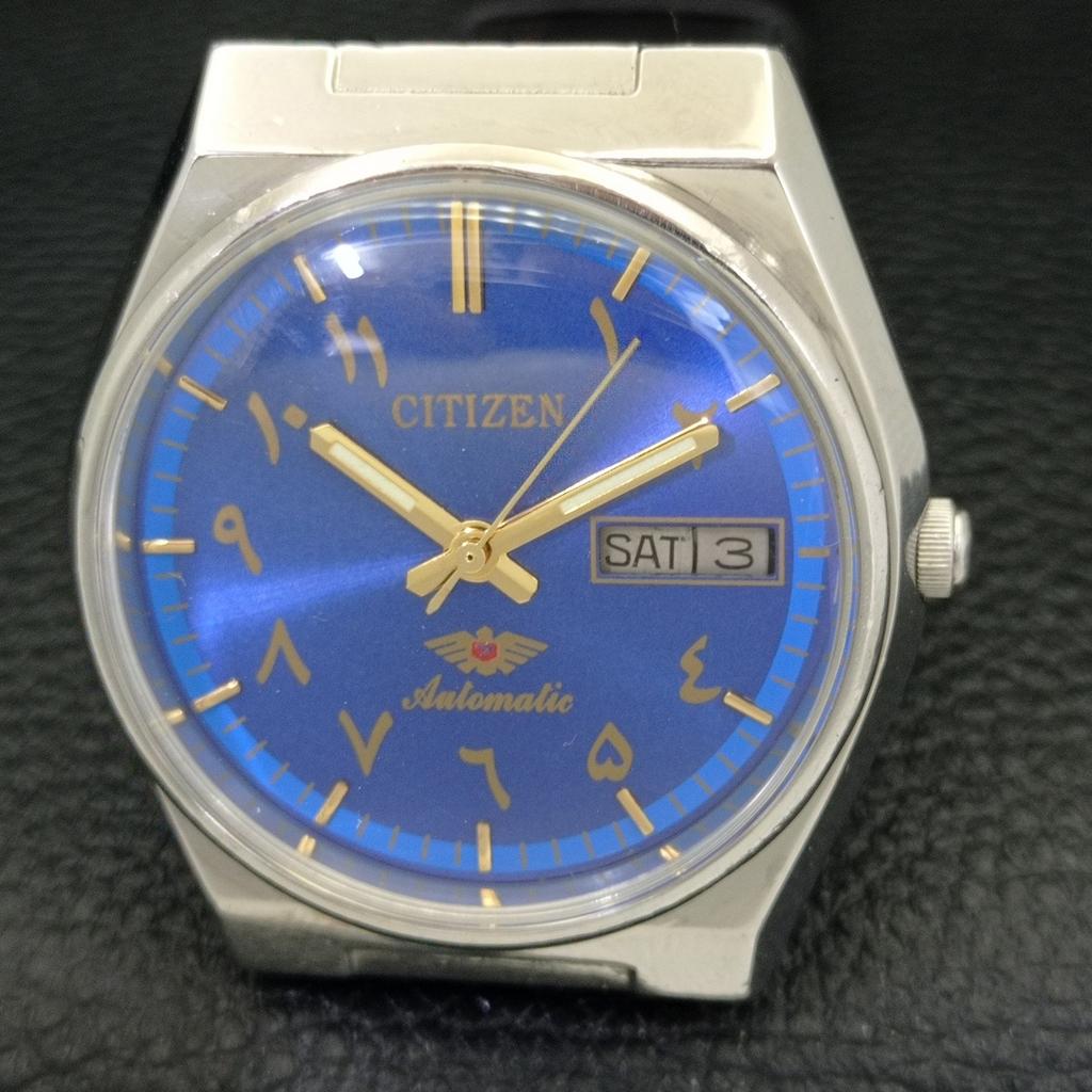 USED VINTAGE CITIZEN AUTOMATIC 8200 JAPAN MENS ARABIC BLUE DIAL WATCH a434804-2 R123-a434804