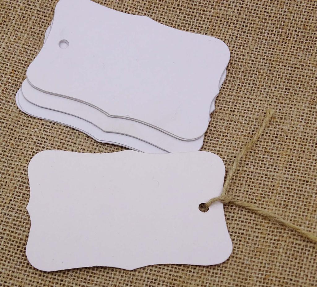 100 peças de etiquetas para pendurar lembrancinhas de casamento Bonbonniere, cartão de presente, formato retangular, com barbante de juta natural grátis
