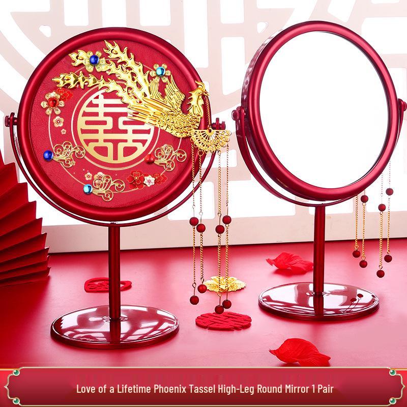 Bridal Dowry Red Brocade Makeup Mirrors - Perfect for Wedding Preparation