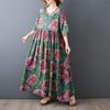 Short Sleeve Plus Size Cotton Vintage Floral New In Dresses for Women Casual Loose Long Summer Dress