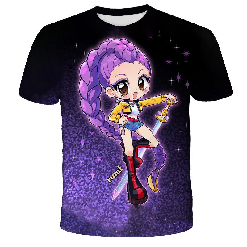 KPop Caçadores de Demônios Tigres Meninas Meninos Camiseta K-Pop Caçadores de Demônios Roupas Infantis Camisetas Bonita Estampa de Desenho Animado Camiseta Tops