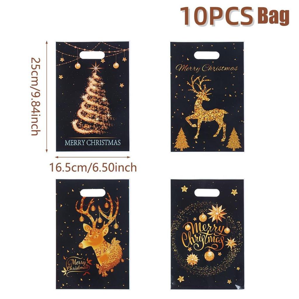10PCS Mixed Golden Elk Christmas Series Party Gift Tote Bag OPP Glitter Gift Bag Candy Bag Plastic Gift Return Bag