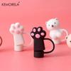 4PCS Cartoon Cute Cat Paw Straw Cap Straw Lids For Car Cups Silicone Straw Top Lids Reusable Silicone Soft Protector Cover