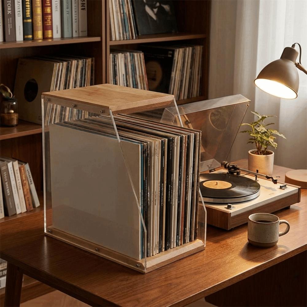 Stable Structure Wooden Record Holder Solid Wood Vinyl Display Stand Desktop Decoration