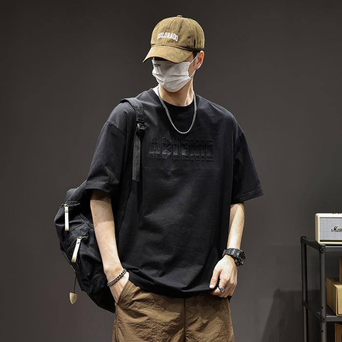 2026 Trendy American Men s Loose Fit Letter Print Casual Short Sleeve T-shirt 3XL