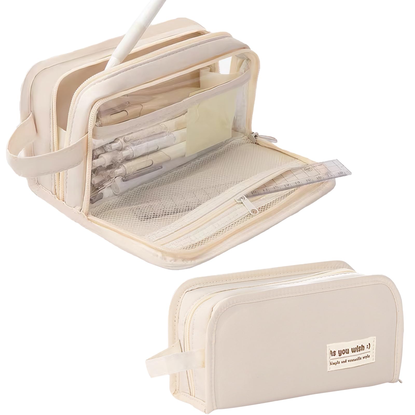 

Пенал большой вместимости, стильный и удобный, для ручек, подходит для старшеклассников и учеников средней школы, бежевый чехол, простой,