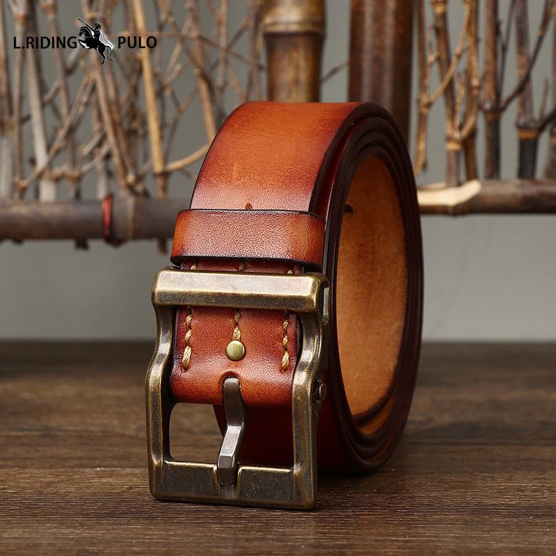 High-end Light Luxury Retro Pure Handmade First Layer Cowhide Belt Men's Fashionable All-match Genuine Leather Belt
