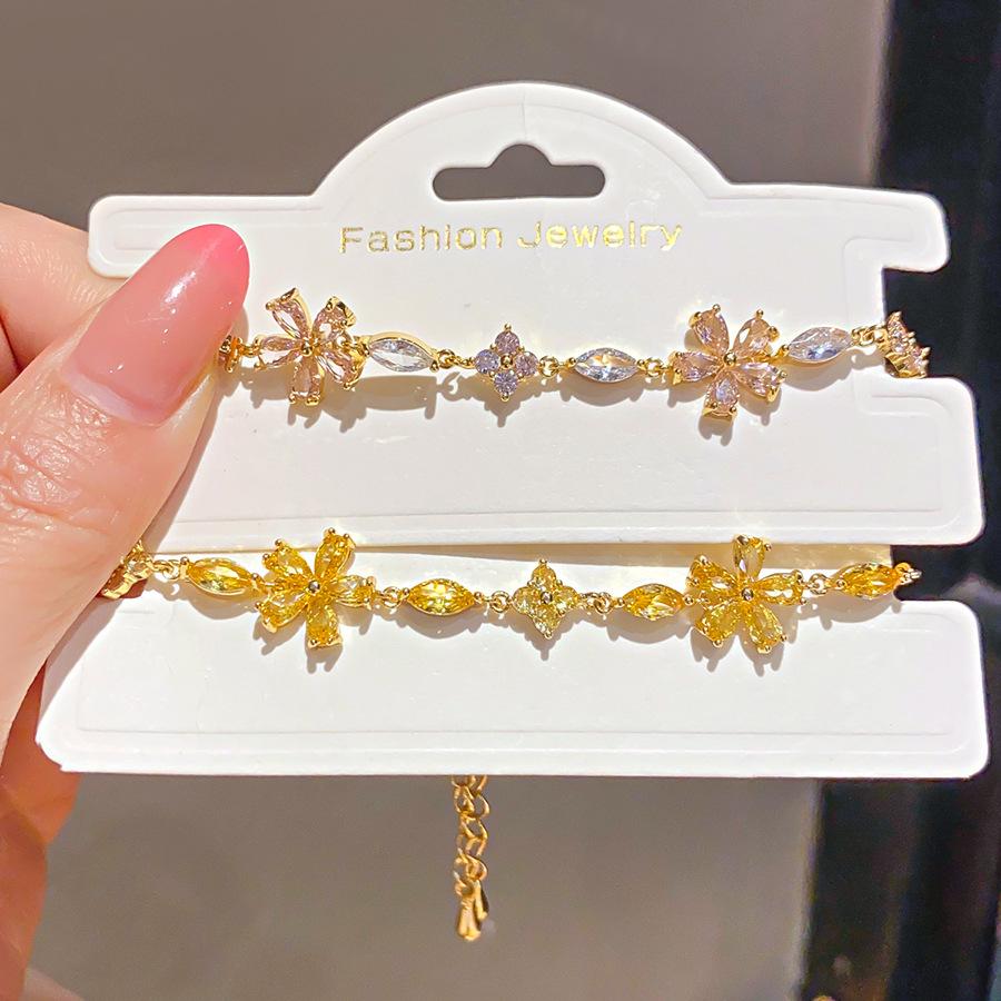 Golden Glow Floral Gemstone Bracelet - Elegant Daily & Party Hand Jewelry
