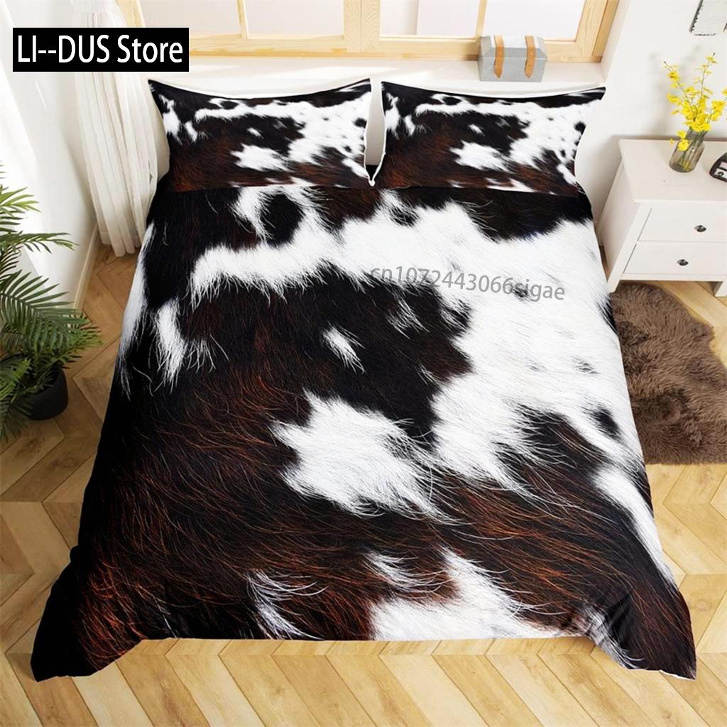 

Brown Cowhide Duvet Cover Patchwork Cow Fur Farm Animal Bedding Set Western Farmhouse Retro Style Quilt Cover For Bedroom Decor EU Single(135*200cm)3pcs