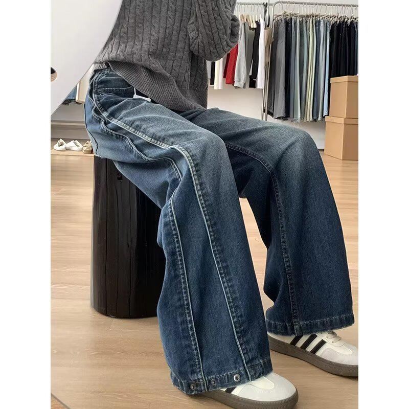 Plus Size Women's Retro Washed Wide Leg Jeans - Slimming Straight Loose Fit for Summer 2025