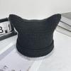 Autumn-Winter Striped Woolen Hat with Cute Cat Ears - Fashionable, Versatile Devil Design.