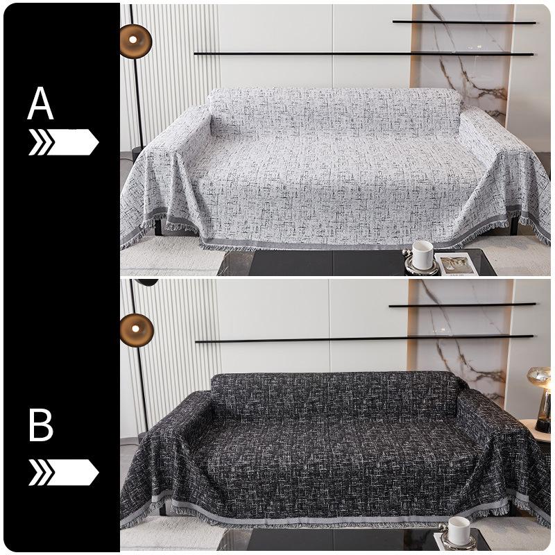 Cotton and Linen Sofa Towel, Universal for All Seasons, Non-slip, Simple AB Double-sided Sofa Cover Blanket, Fully Covered To Prevent Cat Scratches