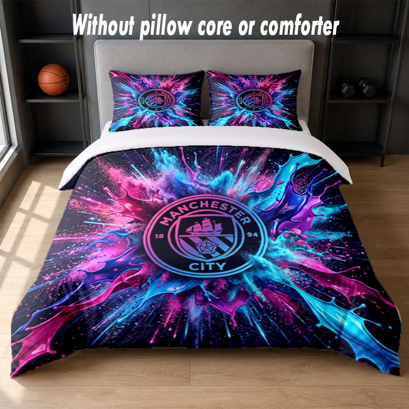 Manchester City Design Bett Bettwäsche Set 1 Bettbezug + 2 Kissenbezüge Weich Atmungsaktiv Haushalt Bettwäsche