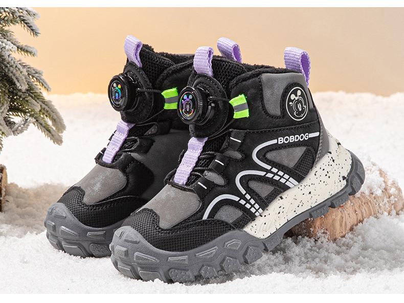 Babudou Kids' Fleece-Lined High-Top Sneakers - Winter Boys' Warm Cotton Shoes 2025
