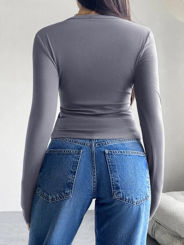 Autumn 2024 Y2K Slim Fit Solid Color Cardigan with Row Buttons - Long Sleeve T-shirt in European and American Pure Desire Style.