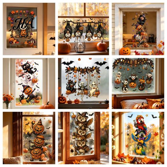 Indoor Outdoor Decorative Clings Halloween Window Clings, PVC Waterproof Static Decals, Removable Festive Wall Stickers