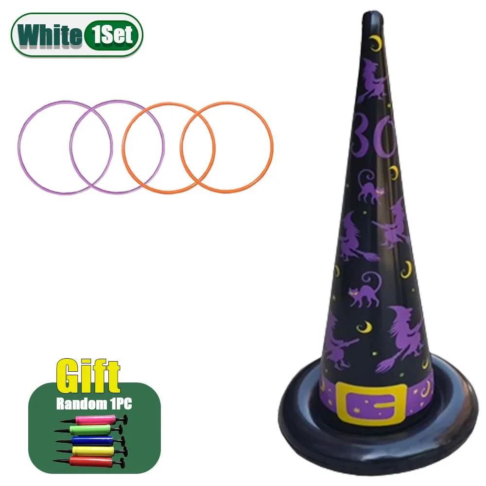 Outdoor Indoor Inflatable Witch Hat Ring Toss Game Halloween PVC Ice Cream Cone Style Interactive Toy for Kids Party Gift