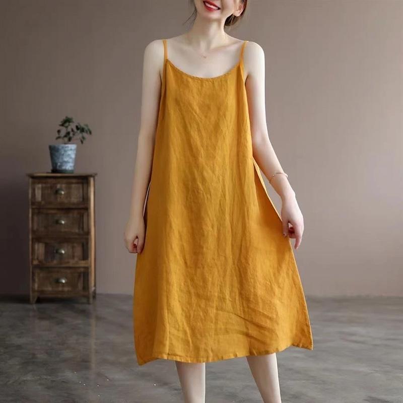 Cotton Woman Plus Size Spring Summer Long Sleeve Loose Nightgown Casual Comfortable Long Halter Skirt Dresses