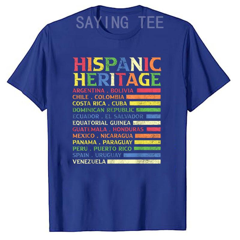 Hispanic Heritage Month National Latino Countries Flag T-Shirt Letters Printed Graphic Tee Top La Herencia Hispana Women Clothes
