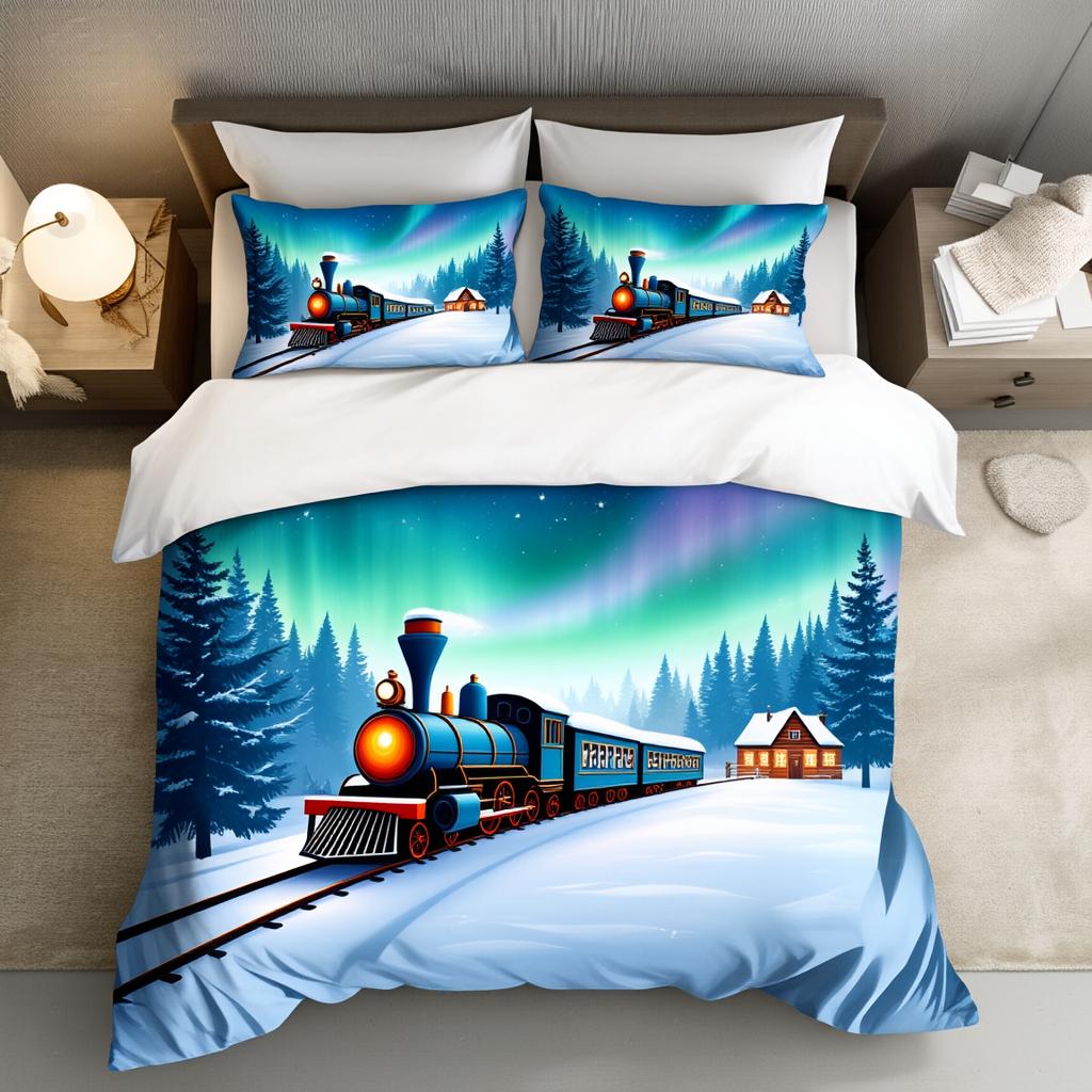 3Pcs North Pole Arctic Bear Penguin Bedding Set Polyester Soft Queen Size Kids Room Christmas Gift
