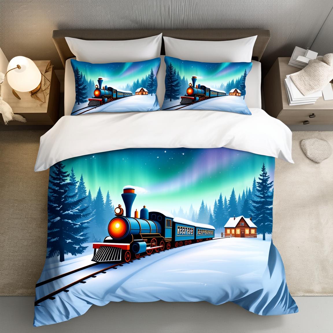 

3Pcs North Pole Arctic Bear Penguin Bedding Set Polyester Soft Queen Size Kids Room Christmas Gift EU Twin(135x200cm)