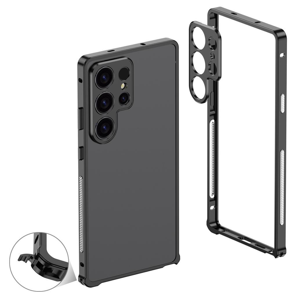 Pro Samsung Galaxy S23 Ultra Kryty typu Bumper Kovový Rám Kryt s Odvodem Tepla s Ochranným Sklem na Čočku Fotoaparátu