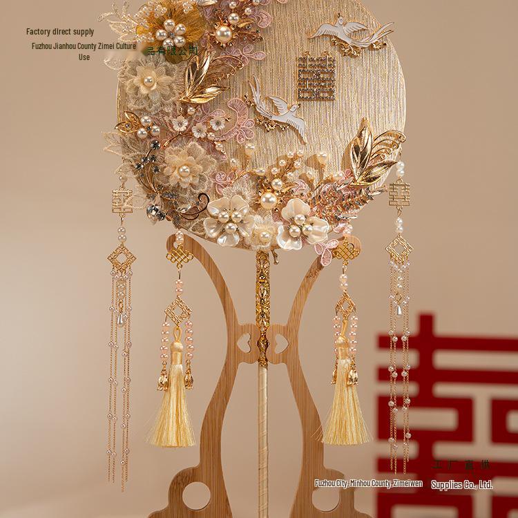 Pink Handmade Xiuhe Wedding Ceremony Fan DIY Kit - Chinese Classical Bride Accessory