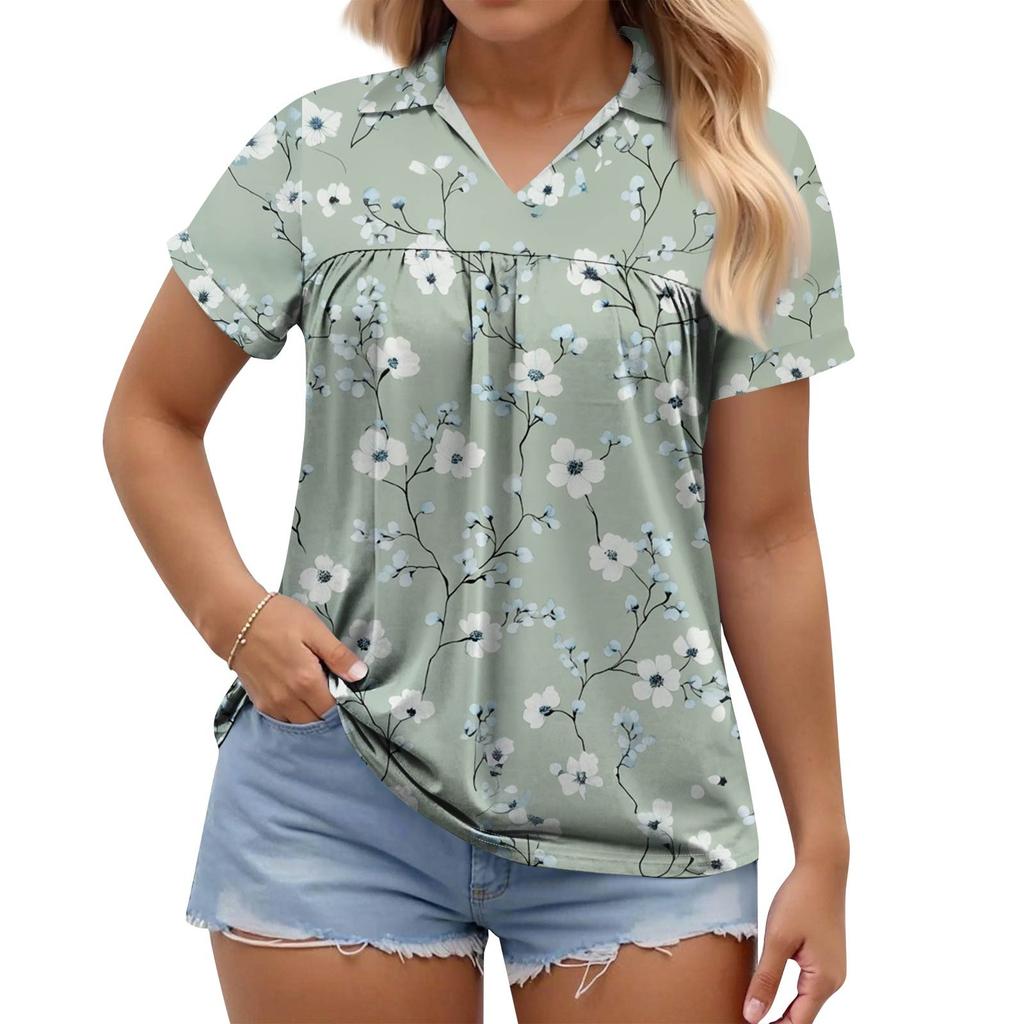 Women's Fashion Casual Printed V-Neck Short Sleeve Large Size T-Shirt Top