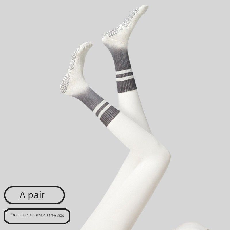 

Indoor Training Socks Sports Stockings Five-Finger Yoga Socks Non Slip Professional Women Pilates Summer Knee Socks Socks [1 pair of Non Slip grip] Stripes round head_Gray