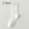 5 Pairs Socks Autumn Women's Cream Double Needle Thickened Pile Socks Bowknot Cloth Label Tide Socks