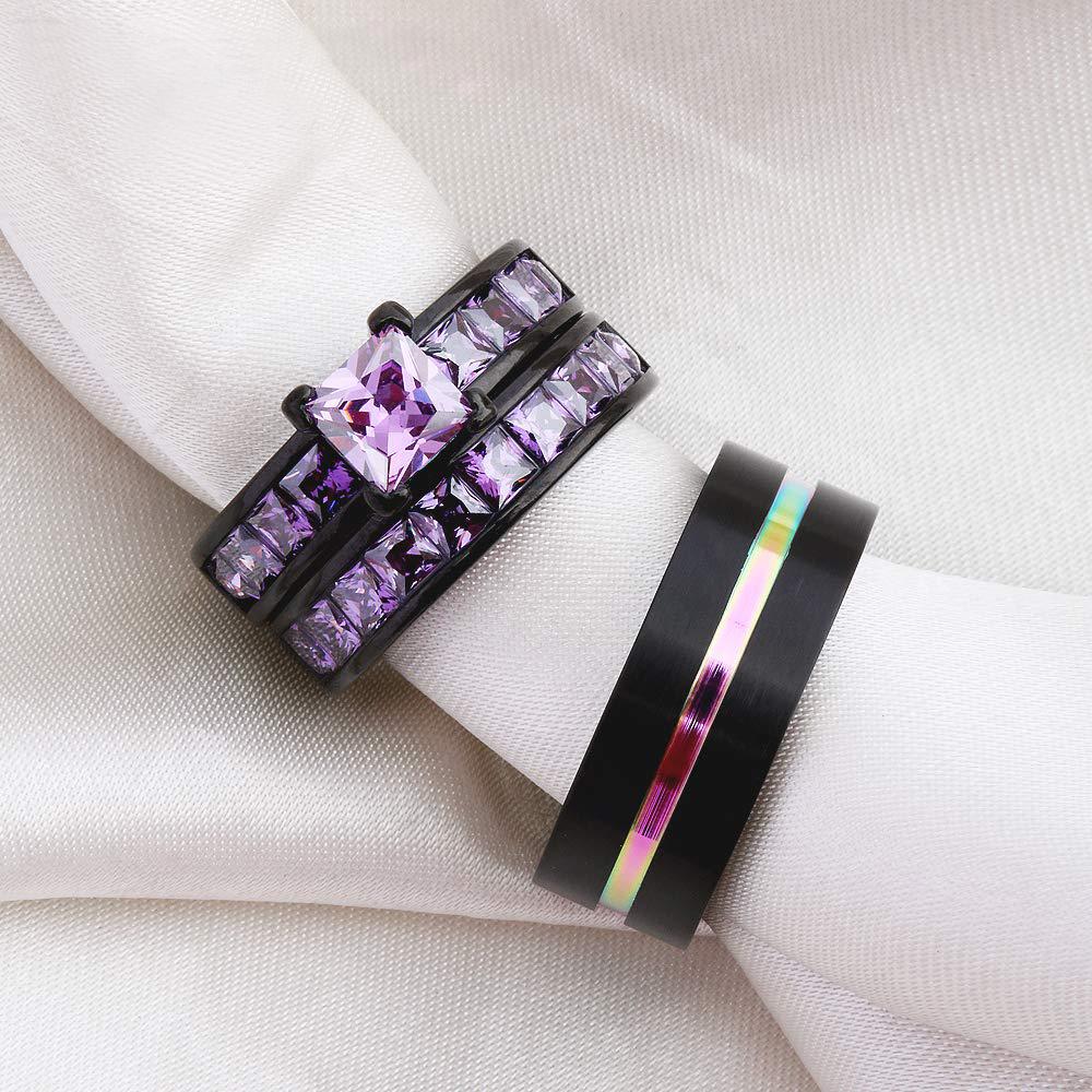 Fashion Couple Rings For Women Purple Rhinestones Zircon Rings Set Simple Titanium Steel Men Ring Wedding Party Jewelry Gifts