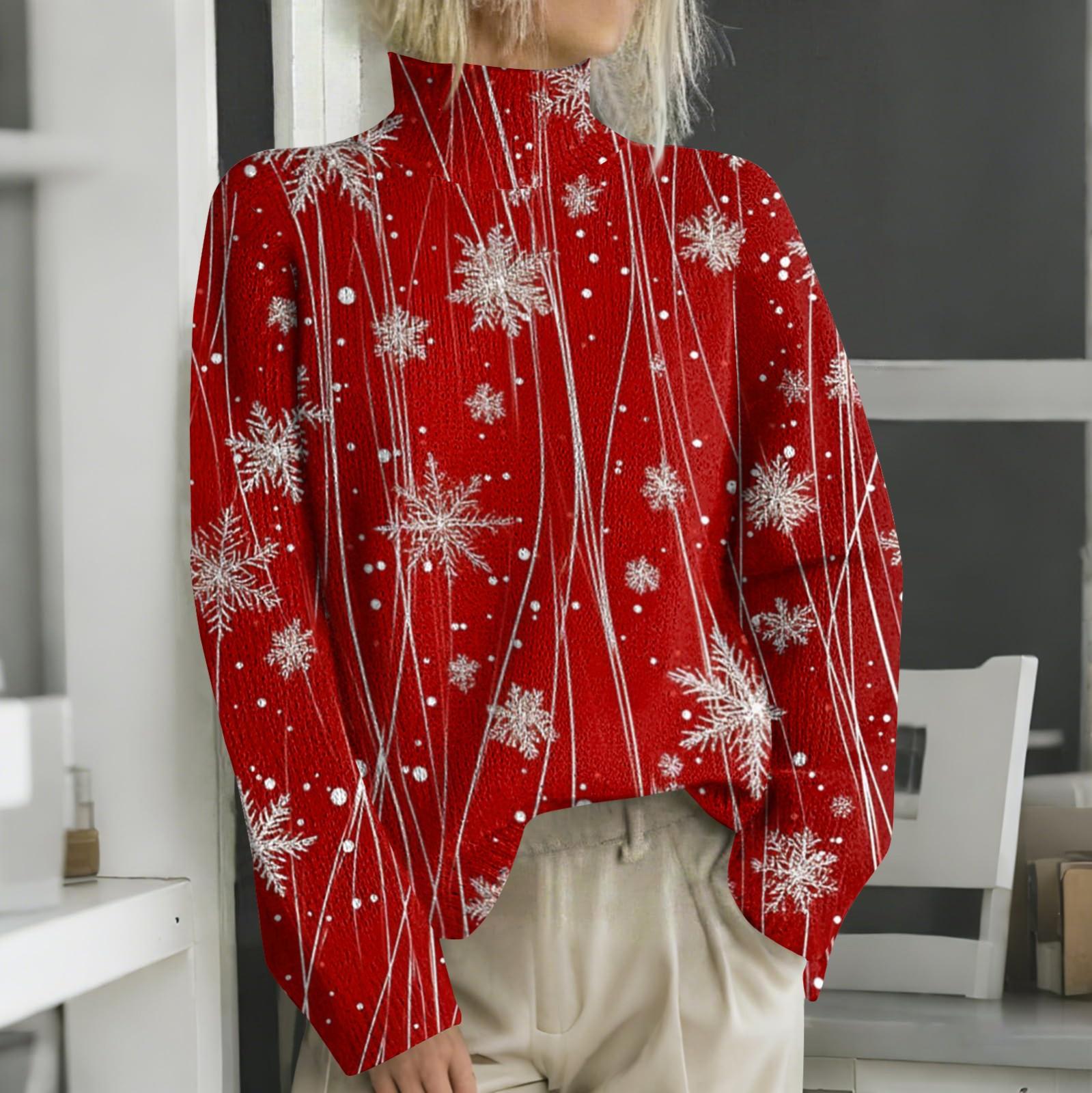 

Рождественские толстовки для женщин Вязаный свитер Милая рубашка Осенняя водолазка Пуловер Топы XXL красный