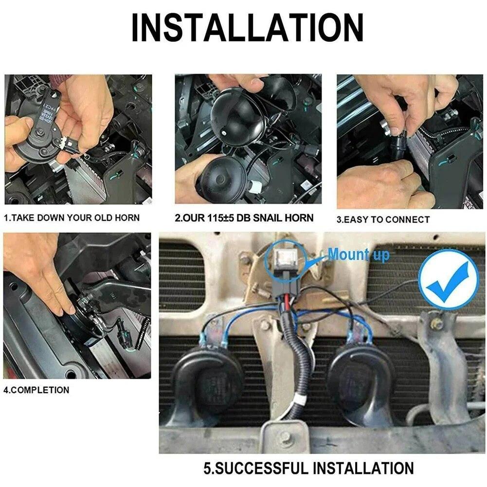 12V Snail Air Horn 48W Waterproof Train Horn 300DB Air Motorcycle Horn Auto Snail Horn for Motorcycle Car Truck SUV Boat