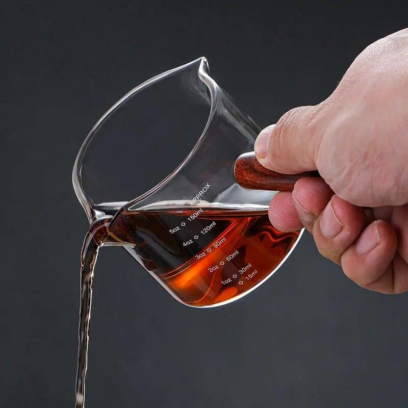 150ml Heat-resistant Glass Coffee Measuring Cup Double Mouth Glass Milk Jug With Wooden Handle Glass Scale Measure Mugs