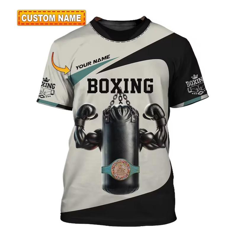 Boxing Gloves Print T-shirt Men's Clothing DIY Personality Name O Neck T Shirts Harajuku Flame Cool Streetwear 2025 Novelty Top