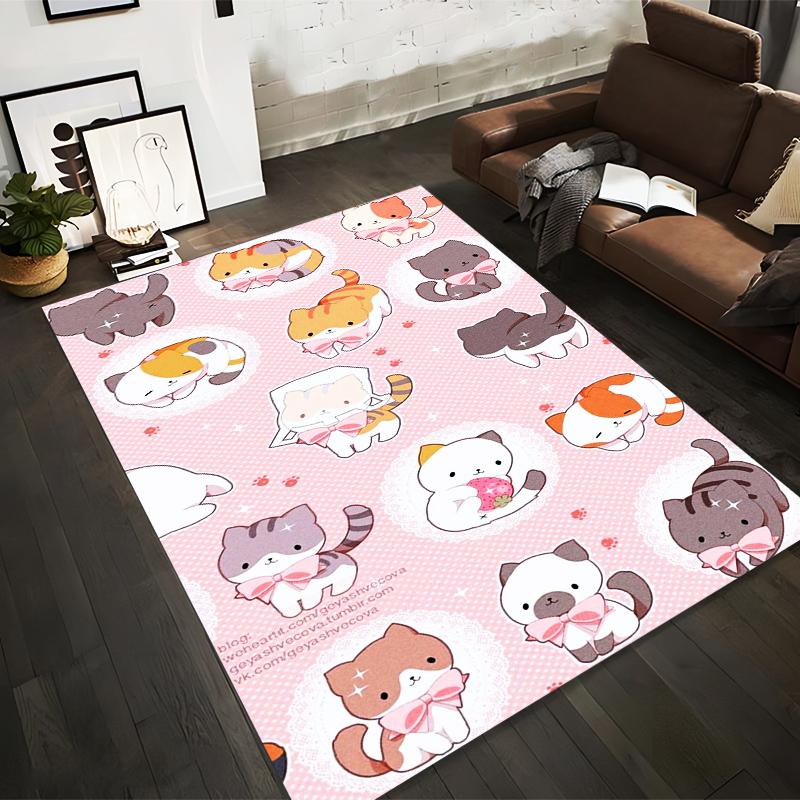 

Cartoon Cats Pattern Pink Carpet with Polka Dots and Bow Tie Design Cute Style Suitable for use as an anti-slip for room and bedroom sofas 40x60cm( 15x23in )