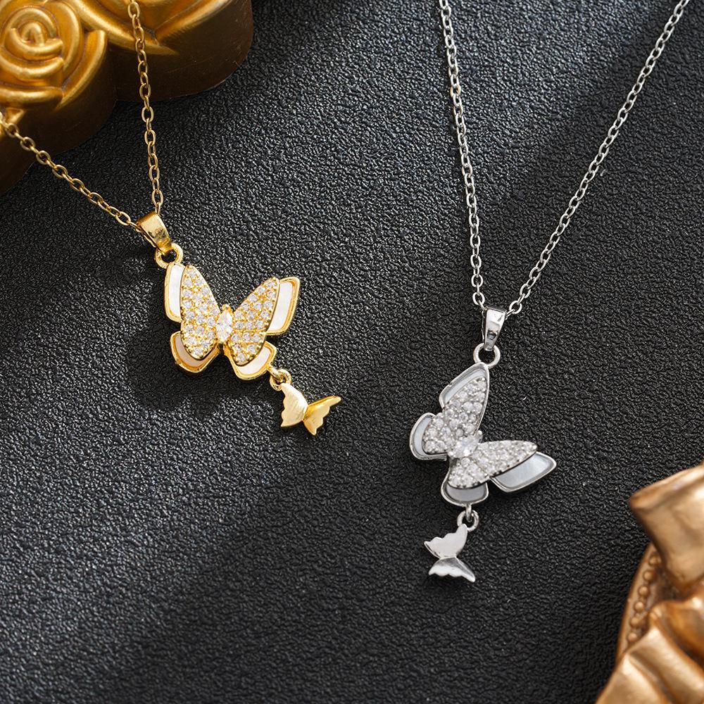 Women's Titanium Steel Butterfly Necklace with Micro-inlaid Zircon - Fashionable and Versatile Jewelry Accessory