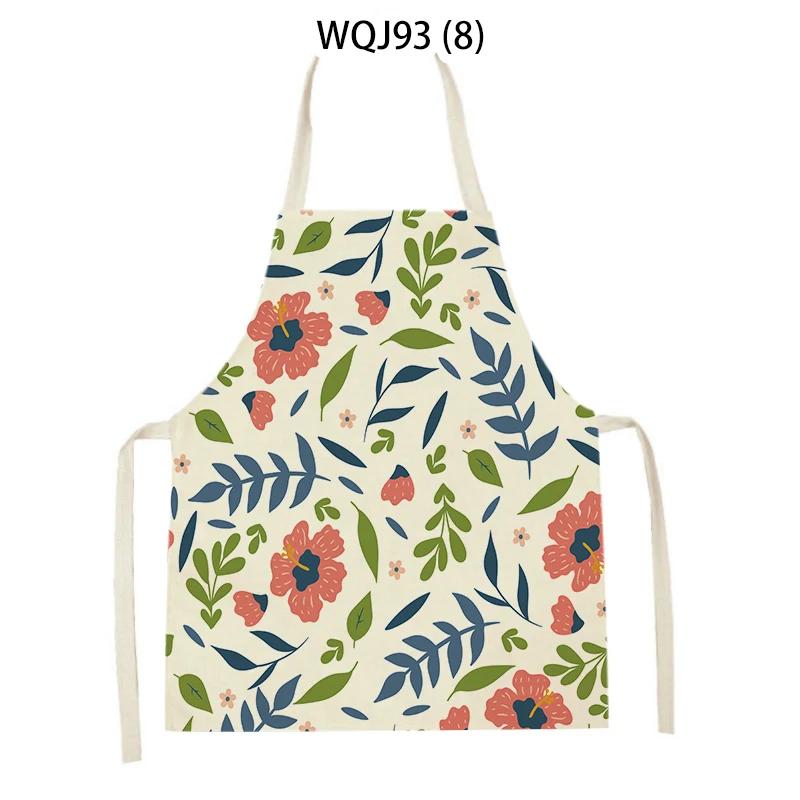 Women Men Plant Flower Leaves Pattern Cleaning Kitchen Aprons Home Cooking Baking Accessories Linen Waist Bibs Home Decor
