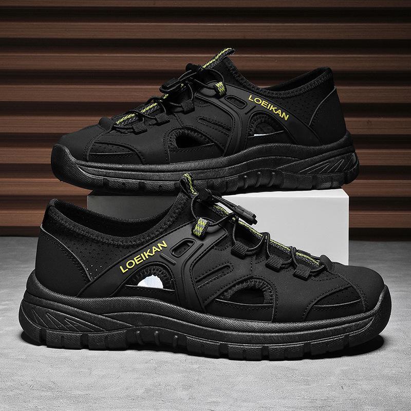 Beach Sandals Men's Summer Outer Wear Men's Breathable Hollow Thick-soled Lace-up Color Matching Injection Molding Men's Casual Shoes