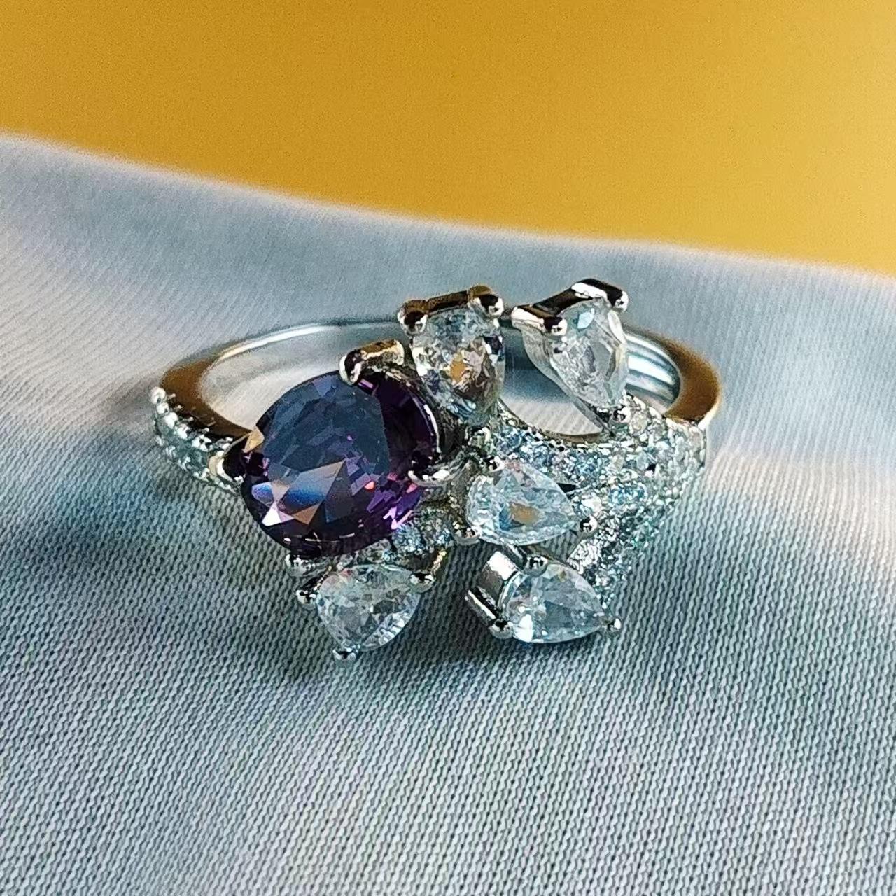 

Супер Вспышка Циркон Лист Открытое Кольцо с Бриллиантом Женский Дизайн Чувство Легкая Роскошь Модное Кольцо с Кокосовым Аметистом Opening Adjustable