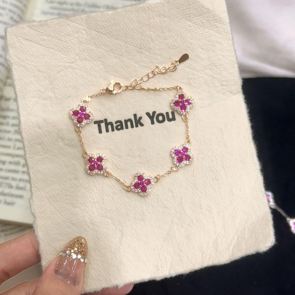 Four-leaf Clover Bracelet with Purple Zirconium Petals Versatile and Exquisite Bracelet for Women