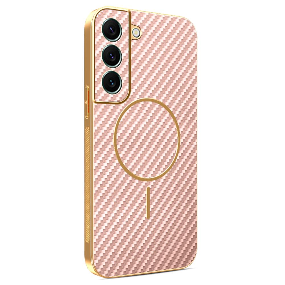 Für Samsung Galaxy S22+ 5G Handyhülle Carbonfaser-texturierte galvanisierte TPU-Rückabdeckung