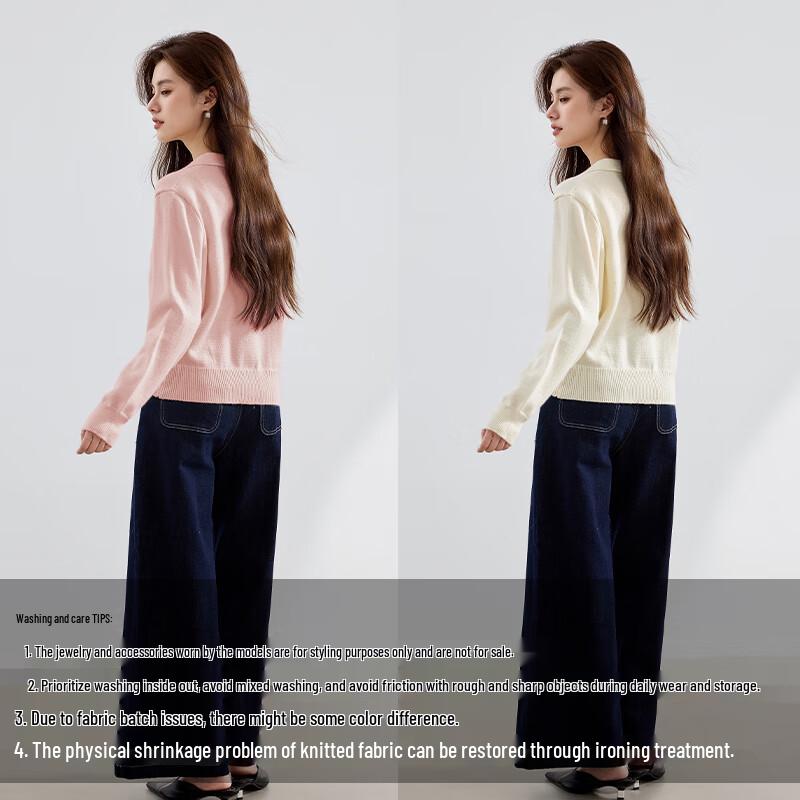 VICTORIA&VERA Women's Wool Blend Polo Knit Sweater