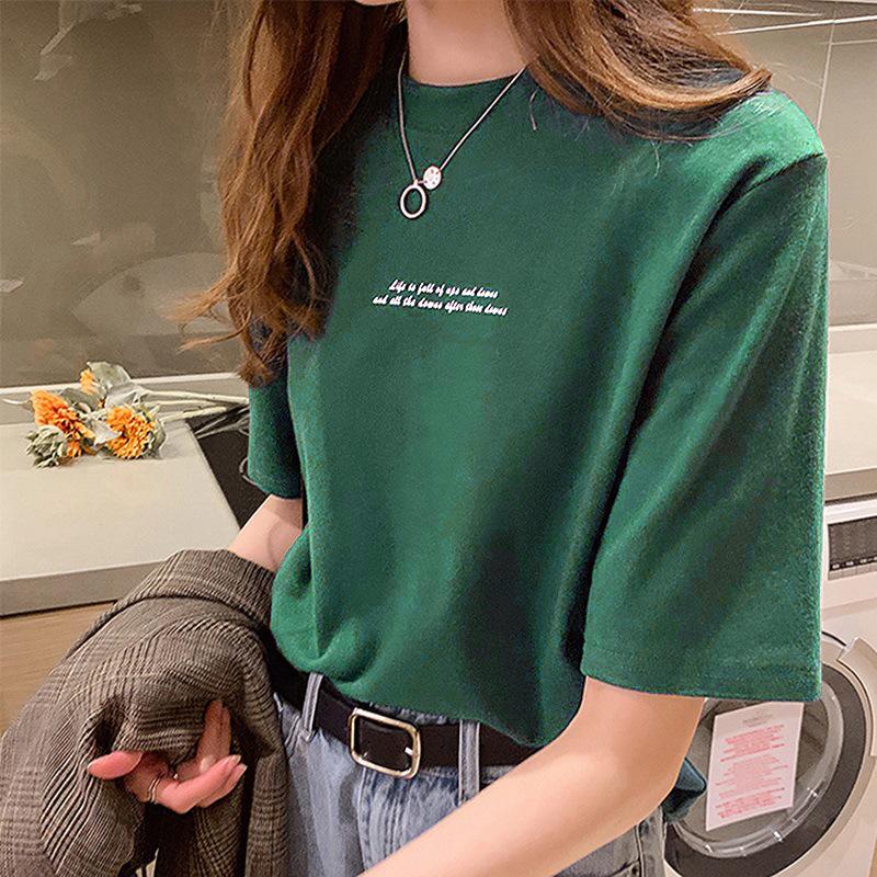 Korean Style Women's Loose Round Neck Short Sleeve Letter Print T-Shirt