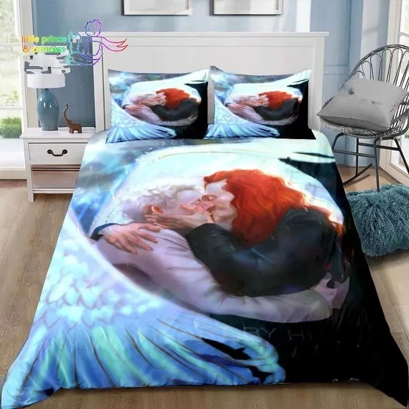 Good Omens Love Bedding Set Single Twin Full Queen King Size Bed Set Adult Kid Bedroom Bedding Gift