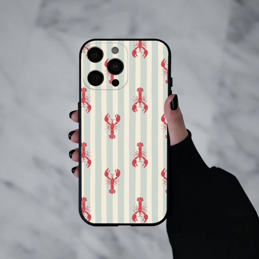 

L-Lobster On S-Stripes Ocean Phone Case For iPhone 17pro,16,15,14,13,12,11 Plus,Pro Max,XS,Soft Silicone Black Cover iPhone15plus