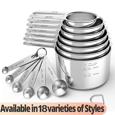 Set de Tazas y Cucharas Medidoras - Tazas Medidoras y Cucharas Medidoras Premium de Acero Inoxidable para Ingredientes Secos y Líquidos