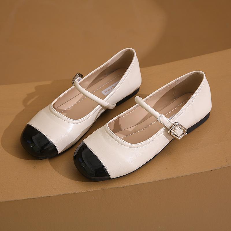 

2024 літо круглий носок французький неглибокий виріз плоска підошва стиль одинарні туфлі балетки Мері Джейн жіночі плоска підошва нова однослівна пряжка французькі 40 бежевий