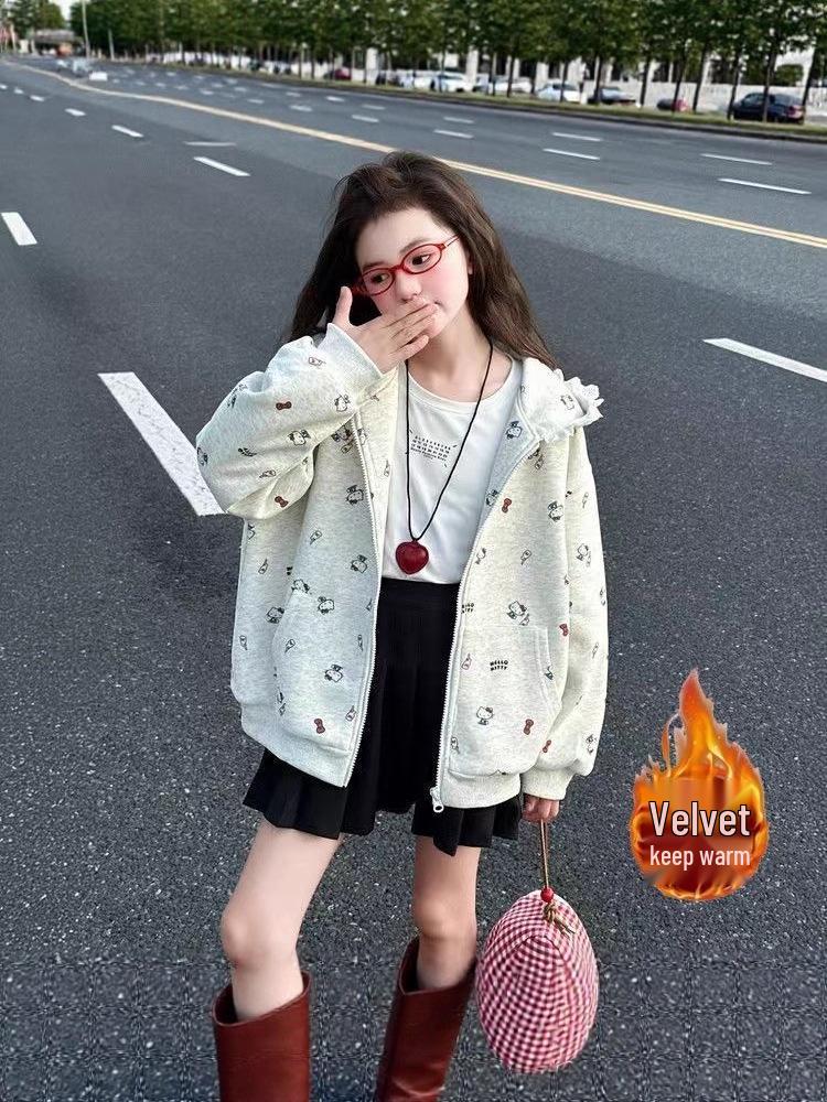 Girls' Autumn/Winter 2025 Korean-Style Chic Jacket: Cute, Hooded, Trendy Fashion for Medium and Large Children.