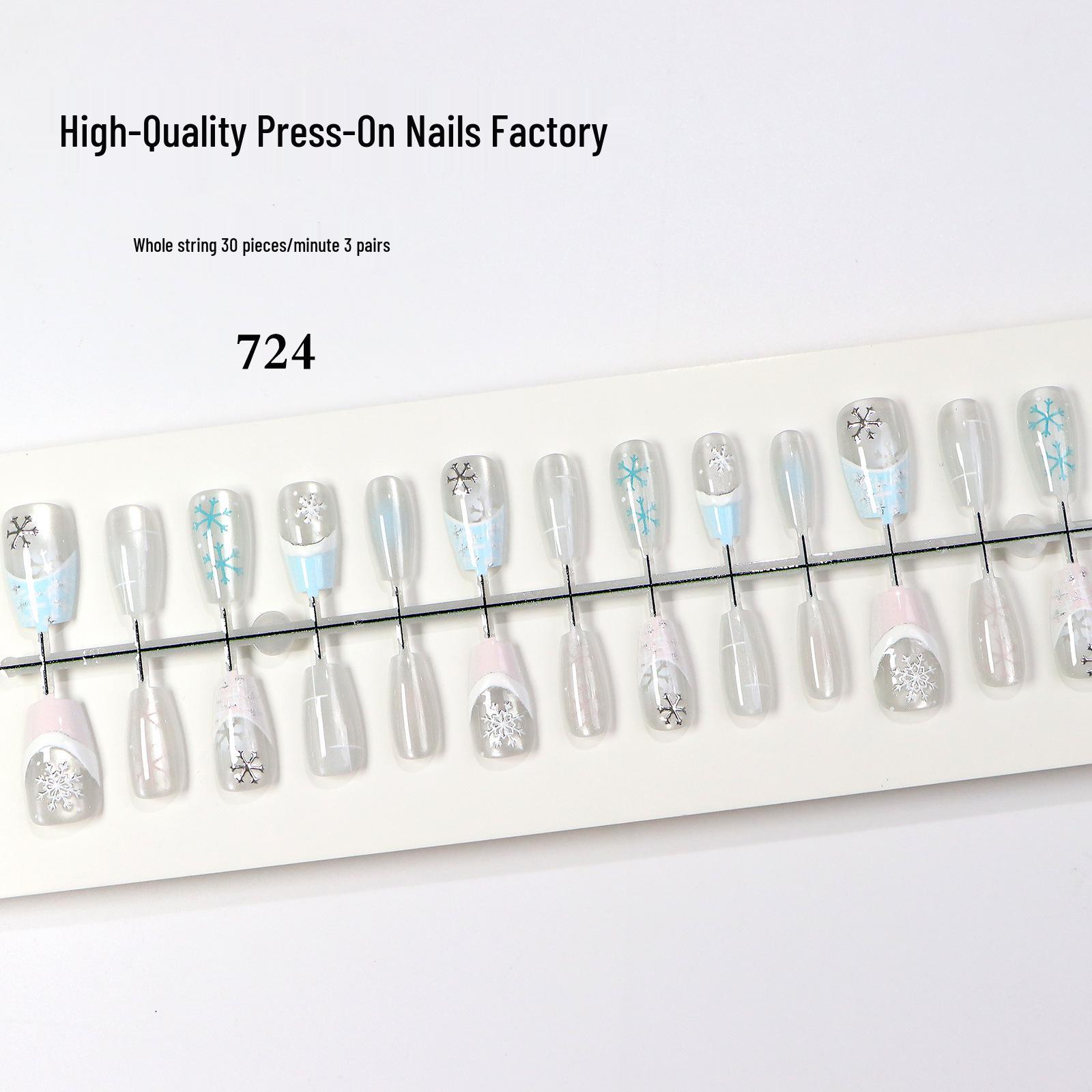 Transparent Cat Eye Press-on Nails with Silver Plated Snow Drop Tips Medium/Small/Small